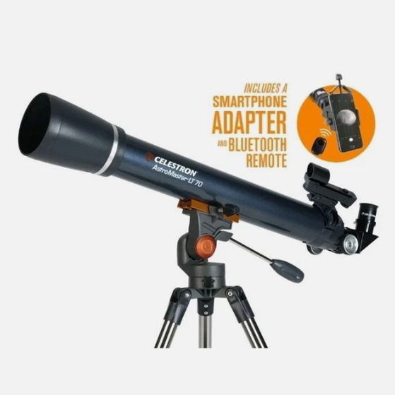 NEW Celestron AstroMaster LT 70 AZ Telescope Tripod Smartphone Adapter New Bluetooth.