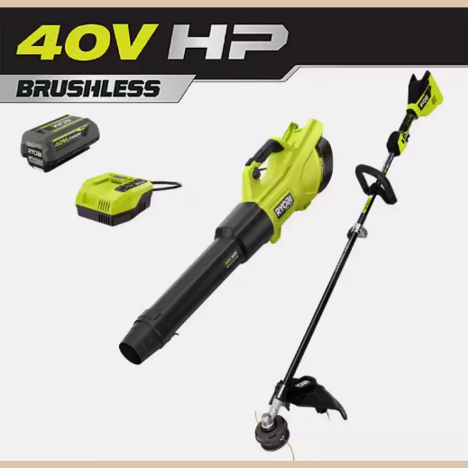 RYOBI 40V HP Brushless Leaf Blower 600 CFM & Carbon Fiber Trimmer RY40960 NEW.