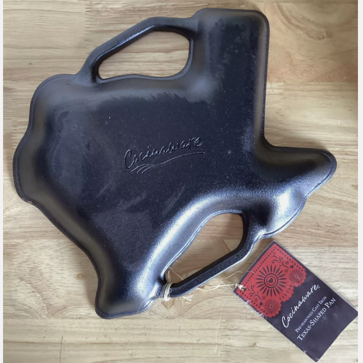 OB Cocinaware Texas Shape Cast Iron Pan Double Handles LOT 4483