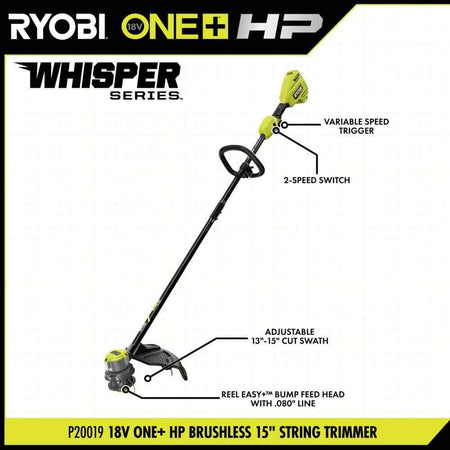 Ryobi P20019BTL (P20019BTLVNM) ONE+ HP 15" 18V Cordless String Trimmer (USED).