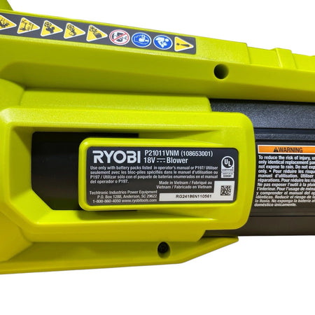 RYOBI P21011VNM 18V 90MPH 250CFM Cordless Battery Leaf Blower / Sweeper - Tool Only OPEN BOX.