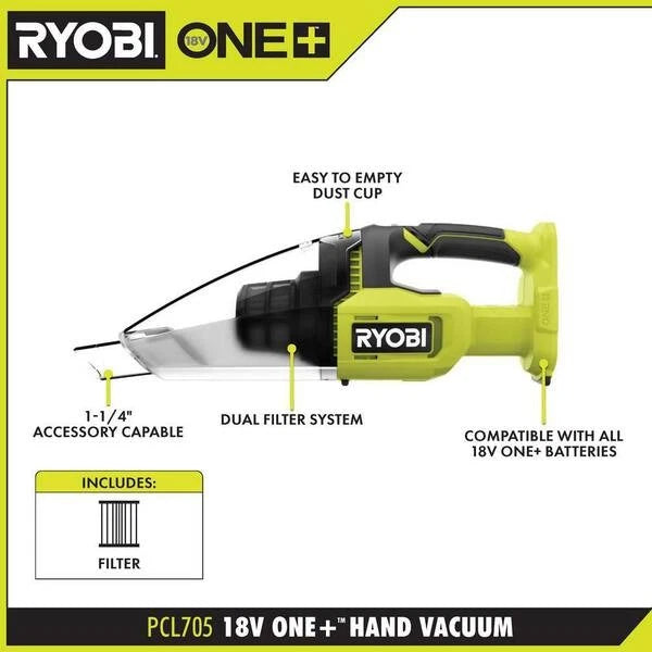 RYOBI PCL705B Hand Vacuum 18V Multi-Surface Cordless (TOOL ONLY) USED.
