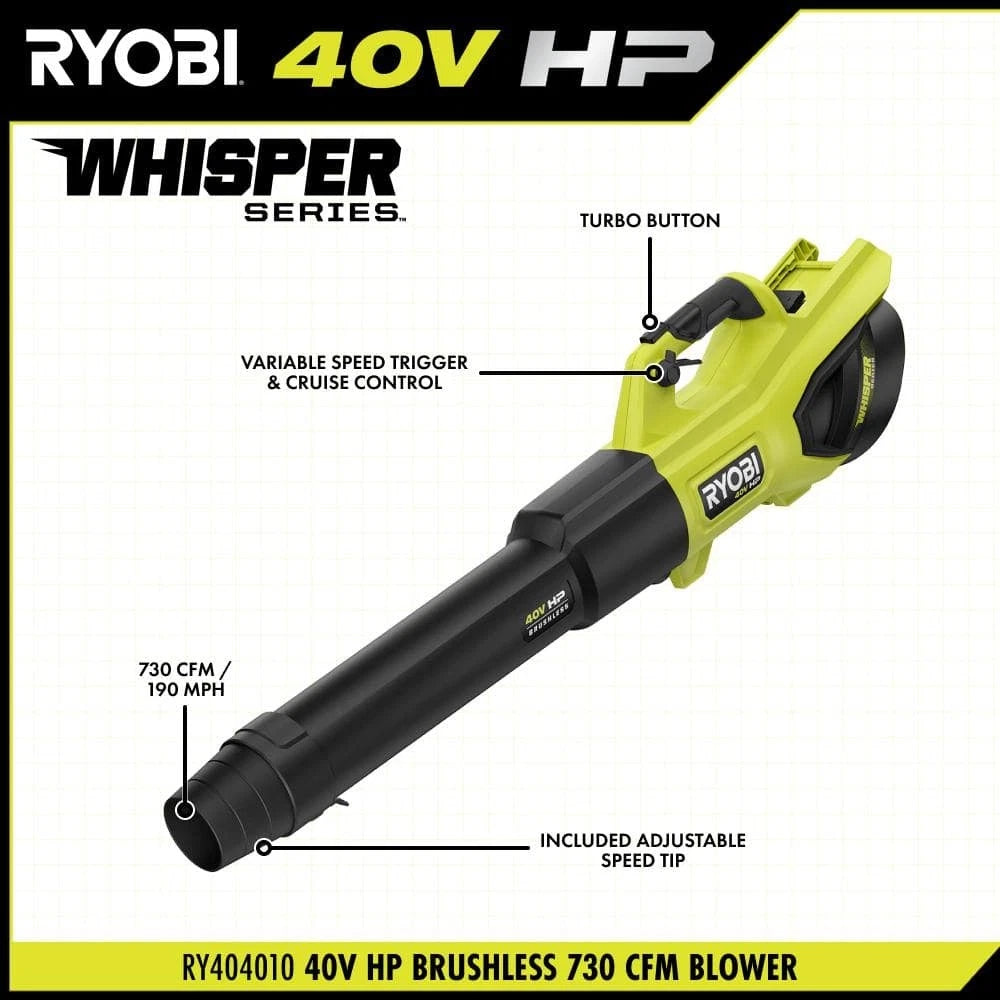 RYOBI RY404100 40V HP Brushless 190MPH 730CFM Jet Fan Leaf Blower OPEN BOX.