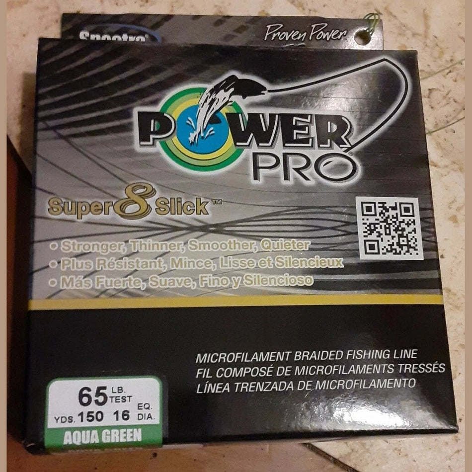 Power Pro Super 8 Slick Braided Fishing Line 65 lb Test 150 yds Aqua Green NEW