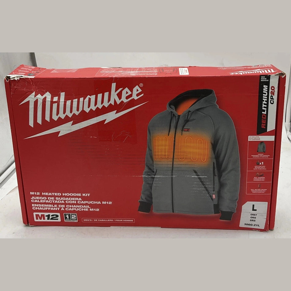 NEW Milwaukee 306G-21L M12 12V Durable Carbon Fiber Heated Gray Hoodie Kit - Large